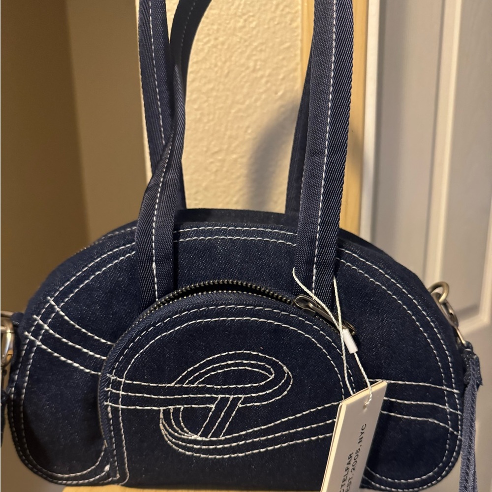 Brand New - Telfar Dumpling Bag Dark Denim Shoulder Bag with Contrast Stitching